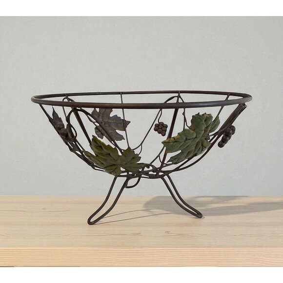 Tuscan Style Decorative Metal Fruit Bowl with Grape and Leaf Motif - Picture 1 of 5